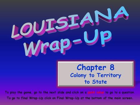LOUISIANA Wrap-Up Chapter 8 Colony to Territory to State