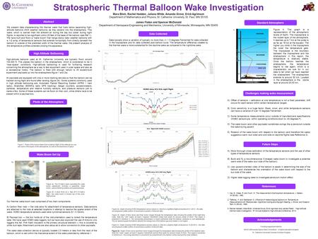 Stratospheric Thermal Balloon Wake Investigation Mara Blish, Rachel Hedden, Juliana White, Amanda Grove, Erick Agrimson Department of Mathematics and Physics,