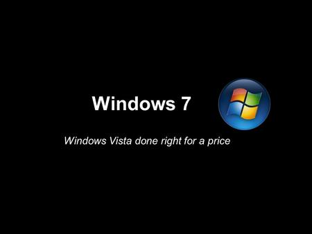 Windows 7 Windows Vista done right for a price. Short History of Windows 1983 - Bill Gates announces Microsoft will begin work on an OS with a Graphical.