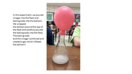 In this experiment, we poured vinegar into the flask and baking soda into the balloon. We wrapped the balloon around the top of the flask and carefully.