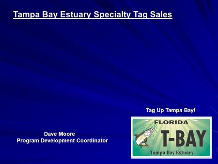 Tag Up Tampa Bay! Tampa Bay Estuary Specialty Tag Sales Dave Moore Program Development Coordinator.