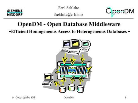  Copyright by SNIOpenDM1 OpenDM - Open Database Middleware - Efficient Homogeneous Access to Heterogeneous Databases - Fari Schlake