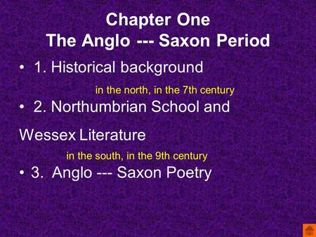 Chapter One The Anglo --- Saxon Period 2. Northumbrian School and Wessex Literature 3. Anglo --- Saxon Poetry 1. Historical background in the north, in.