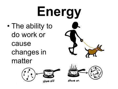 Energy The ability to do work or cause changes in matter.