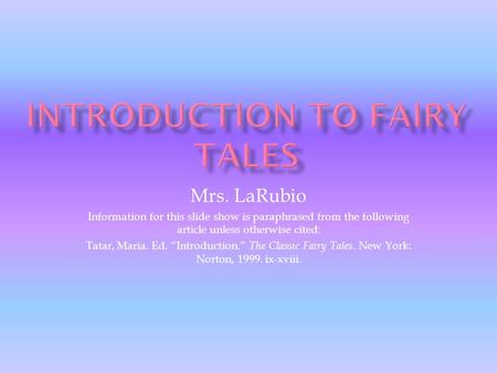 Introduction to Fairy Tales