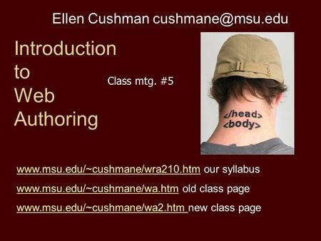 Introduction to Web Authoring Ellen Cushman  our syllabus