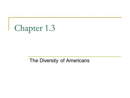 Chapter 1.3 The Diversity of Americans. A Nation of Immigrants All of today’s more than 300 million Americans are descended from immigrants. Many scholars.