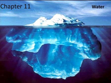 Chapter 11 Water Two kinds Salt water Freshwater We can only live a few days without water, but we can live a month without food.
