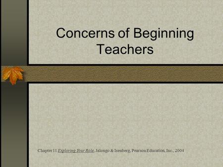 Concerns of Beginning Teachers Chapter 11 Exploring Your Role, Jalongo & Isenberg, Pearson Education, Inc., 2004.
