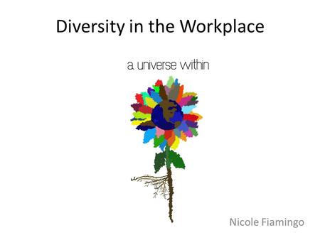 Diversity in the Workplace Nicole Fiamingo. D different I individuals V valuing E each other R regardless of S skin I intellect T talents or Y years.