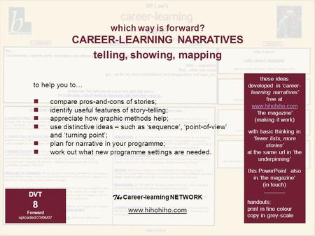 The Career-learning NETWORK www.hihohiho.com to help you to… compare pros-and-cons of stories; identify useful features of story-telling; appreciate how.