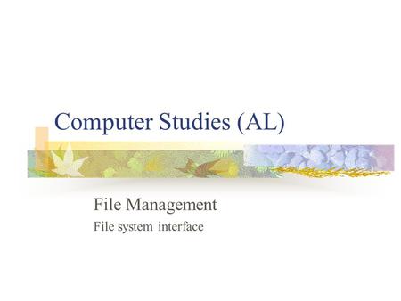 Computer Studies (AL) File Management File system interface.