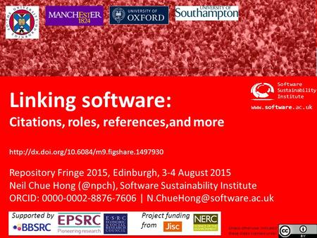 Software Sustainability Institute  Linking software: Citations, roles, references,and more