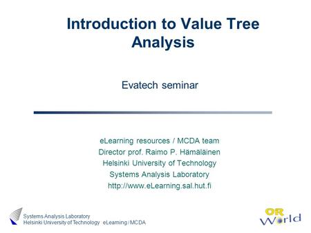 Introduction to Value Tree Analysis