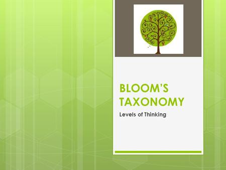 BLOOM’S TAXONOMY Levels of Thinking. What is Bloom’s Taxonomy?  A model for examining the different levels of educational activities students are asked.