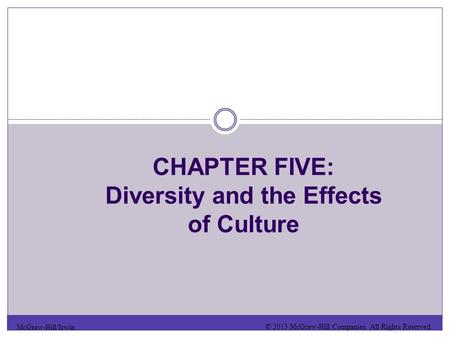 CHAPTER FIVE: Diversity and the Effects of Culture McGraw-Hill/Irwin © 2013 McGraw-Hill Companies. All Rights Reserved.