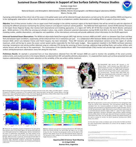 Sustained Ocean Observations in Support of Sea Surface Salinity Process Studies Gustavo Jorge Goni National Oceanic and Atmospheric.