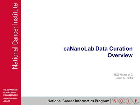 CaNanoLab Data Curation Overview NCI Nano WG June 6, 2013.