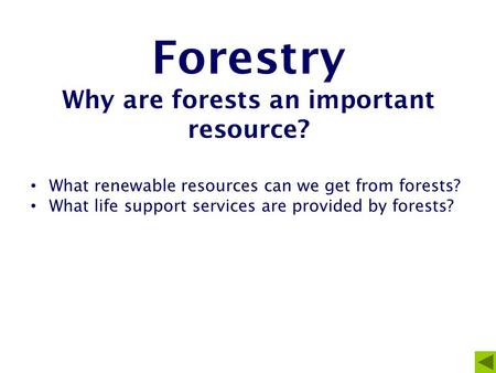 Forestry Why are forests an important resource?