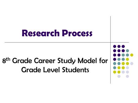 Research Process 8 th Grade Career Study Model for Grade Level Students.