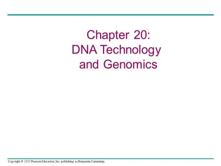 Copyright © 2005 Pearson Education, Inc. publishing as Benjamin Cummings Chapter 20: DNA Technology and Genomics.