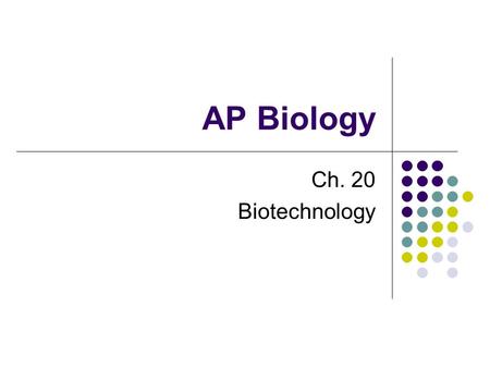 AP Biology Ch. 20 Biotechnology.