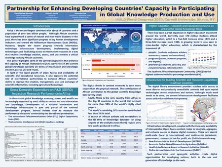 Partnership for Enhancing Developing Countries’ Capacity in Participating in Global Knowledge Production and Use IAALD World Congress 2013, Cornell University,