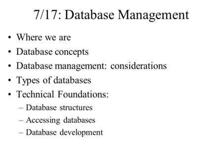 7/17: Database Management