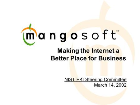 Making the Internet a Better Place for Business NIST PKI Steering Committee March 14, 2002.