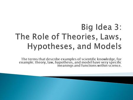 Big Idea 3: The Role of Theories, Laws, Hypotheses, and Models
