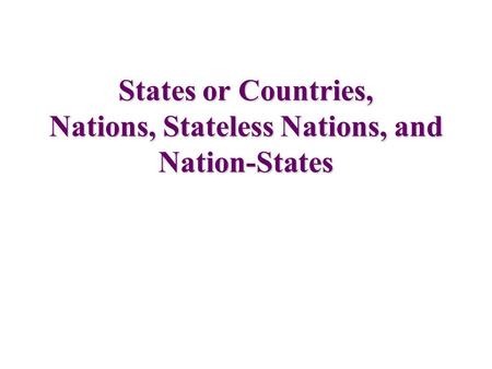 States or Countries, Nations, Stateless Nations, and Nation-States.