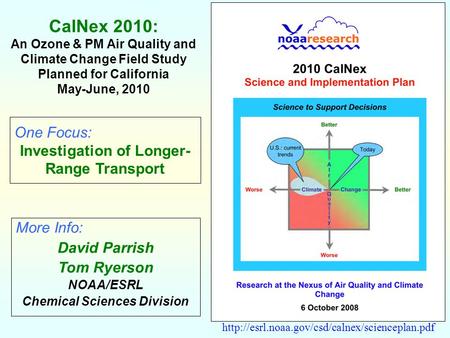 More Info: David Parrish Tom Ryerson NOAA/ESRL Chemical Sciences Division  CalNex 2010: An Ozone & PM Air.