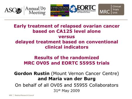 Early treatment of relapsed ovarian cancer based on CA125 level alone