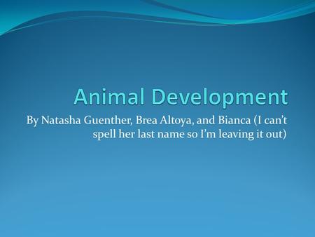 Animal Development By Natasha Guenther, Brea Altoya, and Bianca (I can’t spell her last name so I’m leaving it out)