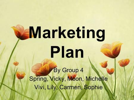 Marketing Plan By Group 4 Spring, Vicky, Moon, Michelle Vivi, Lily, Carmen, Sophie.