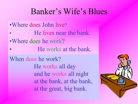 Banker’s Wife’s Blues Where does John live? Where does he work?