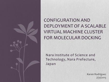 Nara Institute of Science and Technology, Nara Prefecture, Japan CONFIGURATION AND DEPLOYMENT OF A SCALABLE VIRTUAL MACHINE CLUSTER FOR MOLECULAR DOCKING.