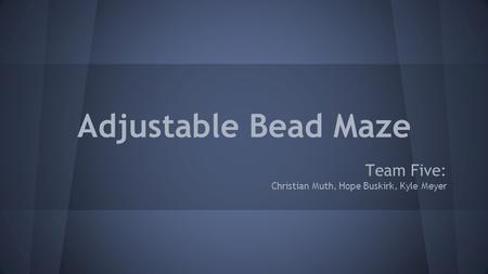 Adjustable Bead Maze Team Five: Christian Muth, Hope Buskirk, Kyle Meyer.