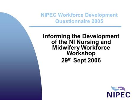 NIPEC Workforce Development Questionnaire 2005 Informing the Development of the NI Nursing and Midwifery Workforce Workshop 29 th Sept 2006.