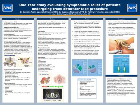 TEMPLATE DESIGN © 2008 www.PosterPresentations.com One Year study evaluating symptomatic relief of patients undergoing trans-obturator tape procedure Dr.