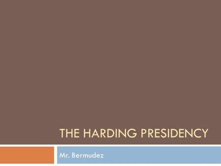 THE HARDING PRESIDENCY Mr. Bermudez. Daily Question  When you get back from a vacation, how do you feel? Are you glad to get back to your normal routines?
