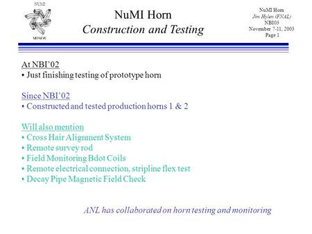 NuMI Horn Construction and Testing