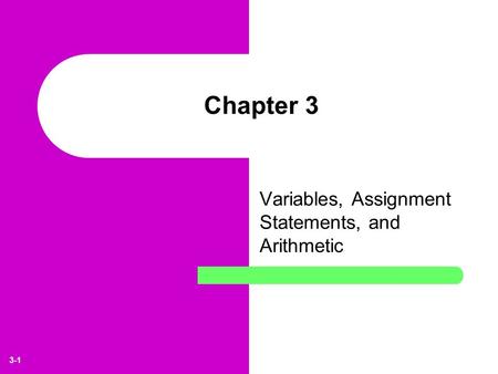 3-1 Chapter 3 Variables, Assignment Statements, and Arithmetic.