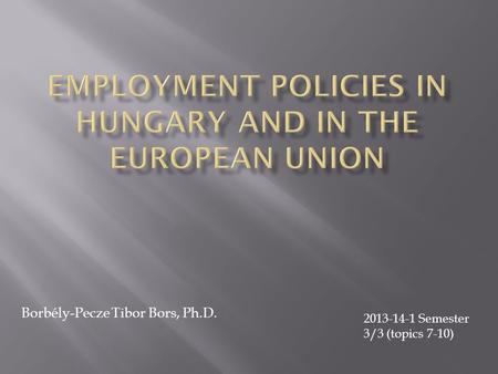Borbély-Pecze Tibor Bors, Ph.D. 2013-14-1 Semester 3/3 (topics 7-10)