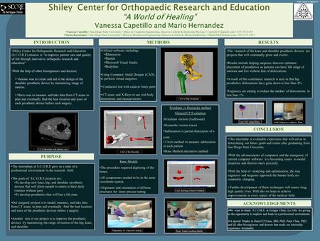 Shiley Center for Orthopaedic Research and Education “A World of Healing” Vanessa Capetillo and Mario Hernandez Vanessa Capetillo ◊ San Diego State University.