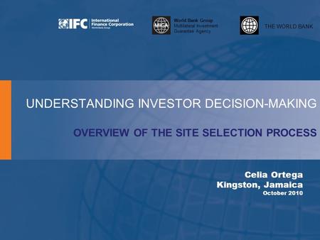 THE WORLD BANK World Bank Group Multilateral Investment Guarantee Agency UNDERSTANDING INVESTOR DECISION-MAKING OVERVIEW OF THE SITE SELECTION PROCESS.
