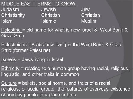 MIDDLE EAST TERMS TO KNOW