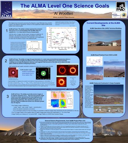 The ALMA Level One Science Goals Al Wootten NRAO; ALMA/NA Project Scientist The highest level document governing the Atacama Large Millimeter Array (ALMA)
