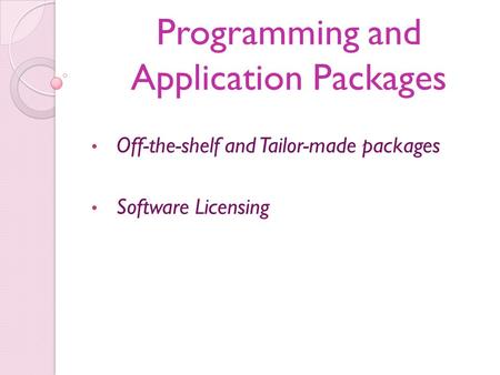 Programming and Application Packages