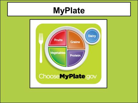 MyPlate. Fruits Group 1.Use fruits as snacks, salads or desserts. 2.Choose whole or cut up fruits more often than fruit juice. Key Consumer Message: Make.